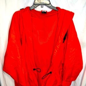 Adidas Karlie Kloss nylon jacket with cinch waist. Bright orange.